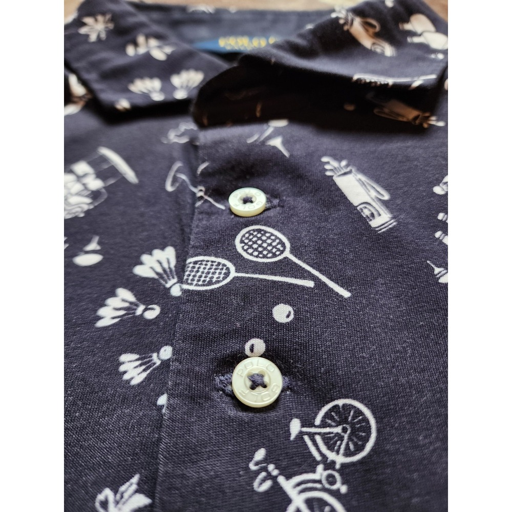 Polo Golf Ralph Lauren Mens Polo Shirt L Blue Tennis Golf All Over Print NWOT - Picture 4 of 7